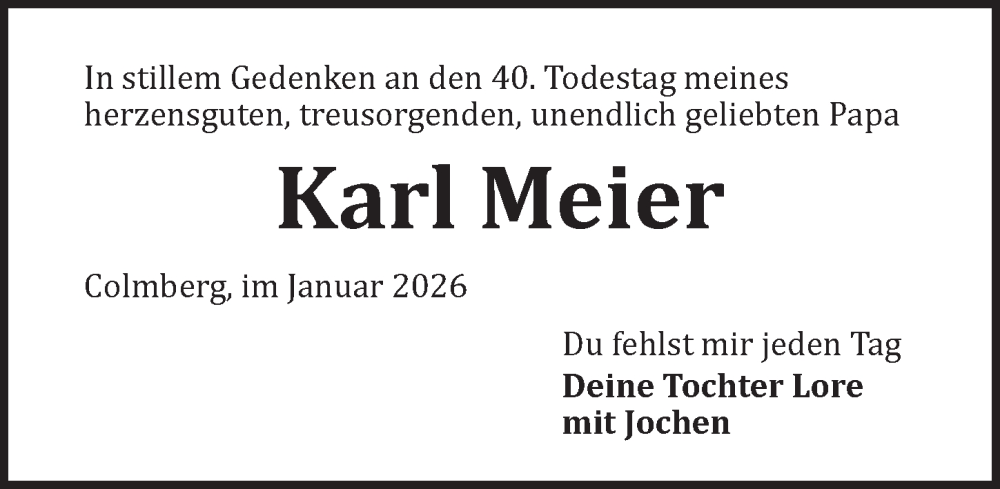  Traueranzeige für Karl Meier vom 27.01.2026 aus Ansbach