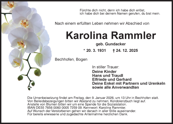 Traueranzeige von Karolina Rammler von Dinkelsbühl/ Feuchtwangen