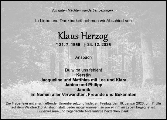 Traueranzeige von Klaus Herzog von Ansbach