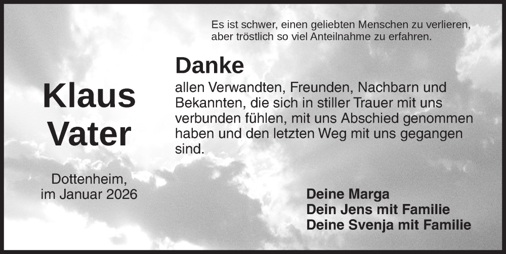  Traueranzeige für Klaus Vater vom 17.01.2026 aus Neustadt/ Scheinfeld/ Uffenheim