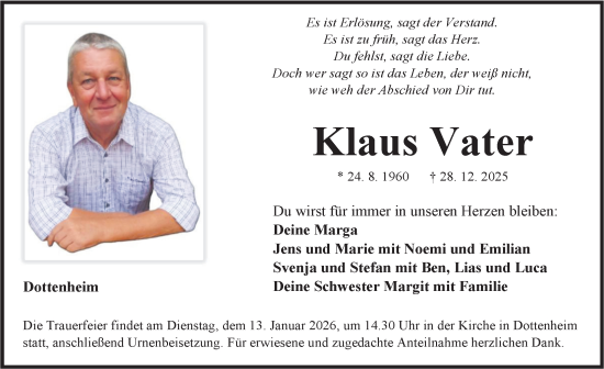 Traueranzeige von Klaus Vater von Neustadt/ Scheinfeld/ Uffenheim