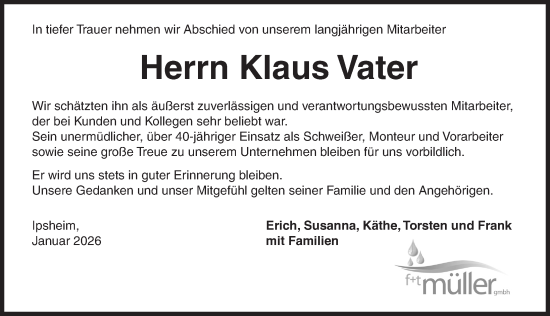 Traueranzeige von Klaus Vater von Neustadt/ Scheinfeld/ Uffenheim