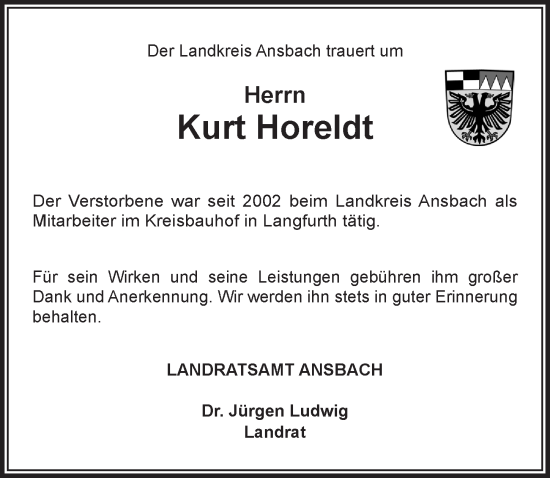 Traueranzeige von Kurt Horeldt von GE