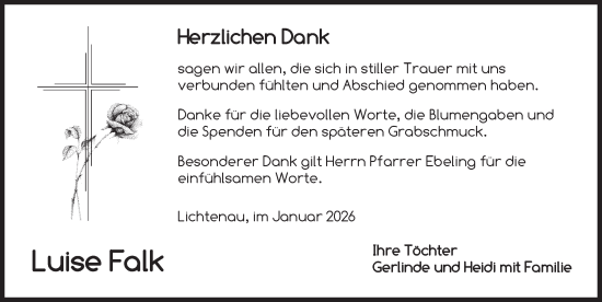 Traueranzeige von Luise Falk von Ansbach