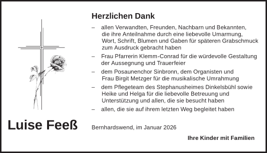 Traueranzeige von Luise Feeß von Dinkelsbühl/ Feuchtwangen