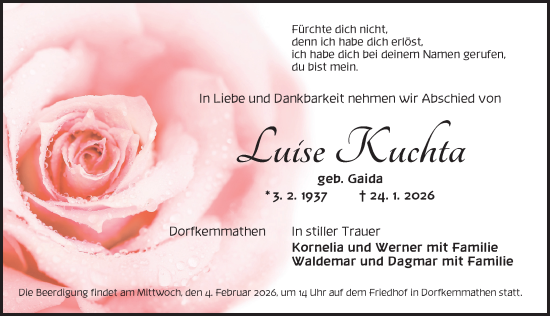 Traueranzeige von Luise Kuchta von Dinkelsbühl/ Feuchtwangen