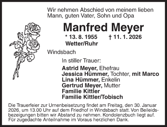 Traueranzeige von Manfred Meyer von Ansbach