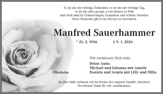Traueranzeige von Manfred Sauerhammer von Neustadt/ Scheinfeld/ Uffenheim