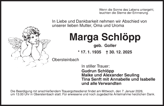 Traueranzeige von Marga Schlöpp von Neustadt/ Scheinfeld/ Uffenheim