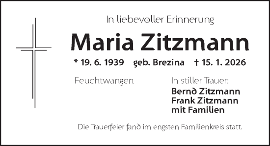 Traueranzeige von Maria Zitzmann von Dinkelsbühl/ Feuchtwangen