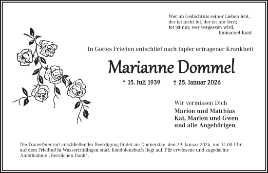 Traueranzeige von Marianne Dommel von Dinkelsbühl/ Feuchtwangen