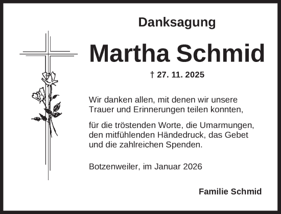 Traueranzeige von Martha Schmid von Dinkelsbühl/ Feuchtwangen