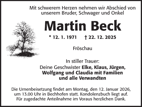 Traueranzeige von Martin Beck von Dinkelsbühl/ Feuchtwangen