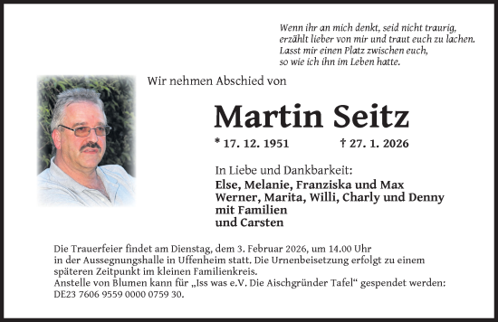 Traueranzeige von Martin Seitz von Neustadt/ Scheinfeld/ Uffenheim