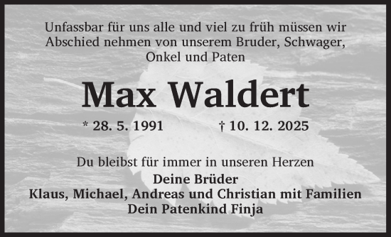 Traueranzeige von Max Waldert von Dinkelsbühl/ Feuchtwangen