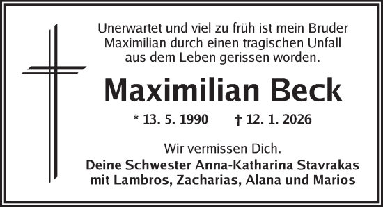 Traueranzeige von Maximilian Beck von Dinkelsbühl/ Feuchtwangen