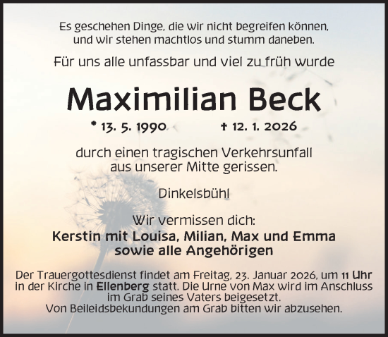 Traueranzeige von Maximilian Beck von Dinkelsbühl/ Feuchtwangen