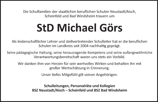 Traueranzeige von Michael Görs von Neustadt/ Scheinfeld/ Uffenheim