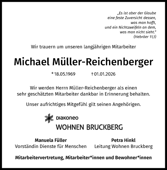 Traueranzeige von Michael Müller-Reichenberger von Ansbach