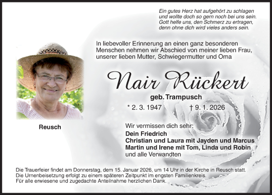 Traueranzeige von Nair Rückert von Neustadt/ Scheinfeld/ Uffenheim