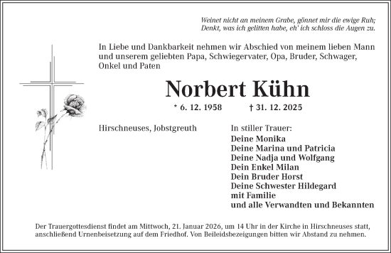 Traueranzeige von Norbert Kühn von Neustadt/ Scheinfeld/ Uffenheim