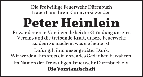 Traueranzeige von Peter Heinlein von Neustadt/ Scheinfeld/ Uffenheim