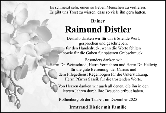 Traueranzeige von Rainer Raimund Distler von Rothenburg