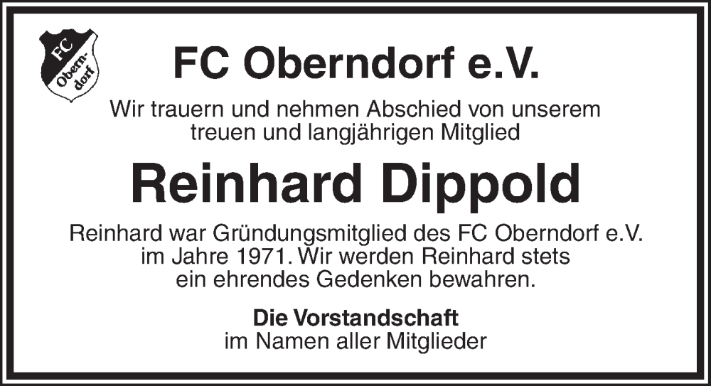  Traueranzeige für Reinhard Dippold vom 02.01.2026 aus Neustadt/ Scheinfeld/ Uffenheim