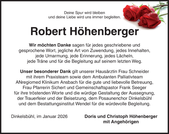 Traueranzeige von Robert Höhenberger von Dinkelsbühl/ Feuchtwangen