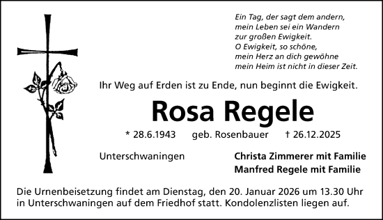 Traueranzeige von Rosa Regele von Dinkelsbühl/ Feuchtwangen