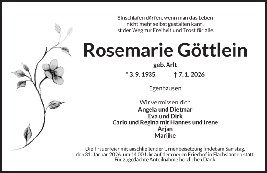 Traueranzeige von Rosemarie Göttlein von GE