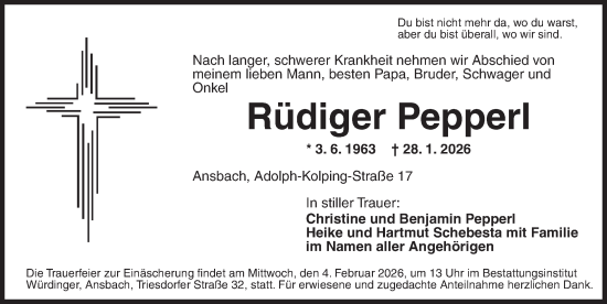 Traueranzeige von Rüdiger Pepperl von Ansbach