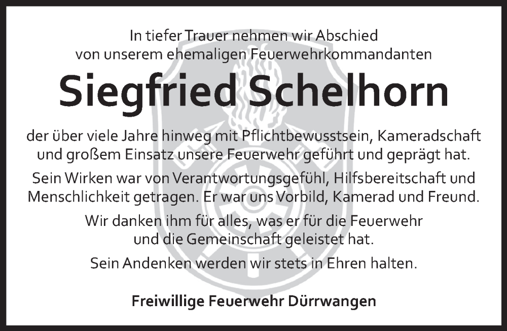  Traueranzeige für Siegfried Schelhorn vom 17.01.2026 aus Dinkelsbühl/ Feuchtwangen