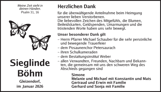 Traueranzeige von Sieglinde Böhm von Ansbach