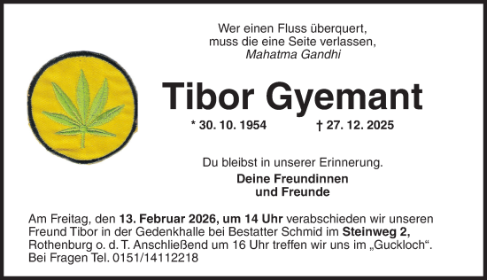 Traueranzeige von Tibor Gyemant von Rothenburg