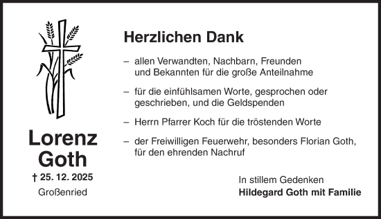 Traueranzeige von Unbekannt Goth von Ansbach