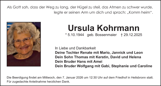 Traueranzeige von Ursula Kohrmann von GE
