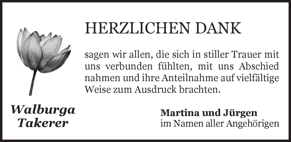  Traueranzeige für Walburga Takerer vom 24.01.2026 aus Dinkelsbühl/ Feuchtwangen