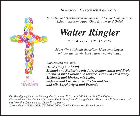 Traueranzeige von Walter Ringler von Ansbach