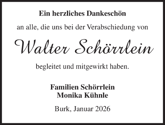 Traueranzeige von Walter Schörrlein von Dinkelsbühl/ Feuchtwangen