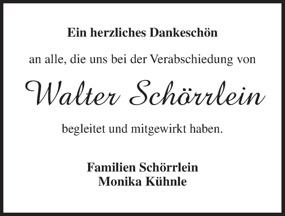  Traueranzeige für Walter Schörrlein vom 24.01.2026 aus Dinkelsbühl/ Feuchtwangen
