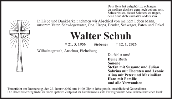 Traueranzeige von Walter Schuh von Neustadt/ Scheinfeld/ Uffenheim