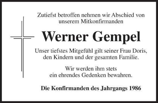 Traueranzeige von Werner Gempel von Dinkelsbühl/ Feuchtwangen
