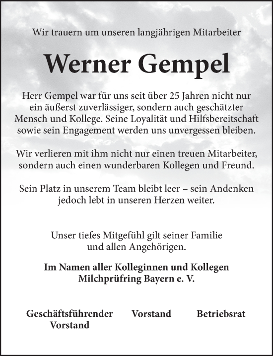 Traueranzeige von Werner Gempel von Dinkelsbühl/ Feuchtwangen
