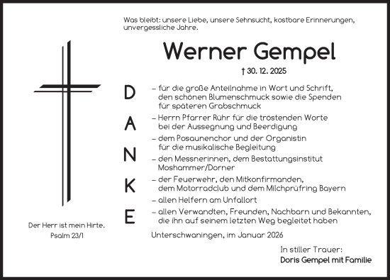 Traueranzeige von Werner Gempel von Dinkelsbühl/ Feuchtwangen