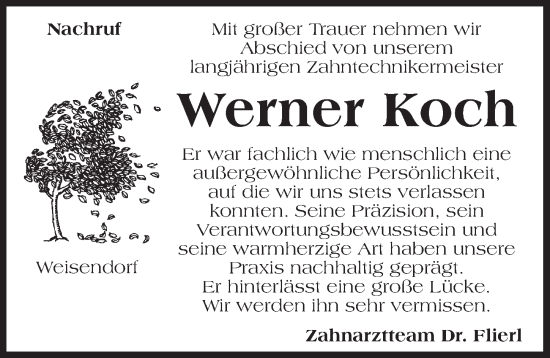 Traueranzeige von Werner Koch von Neustadt/ Scheinfeld/ Uffenheim