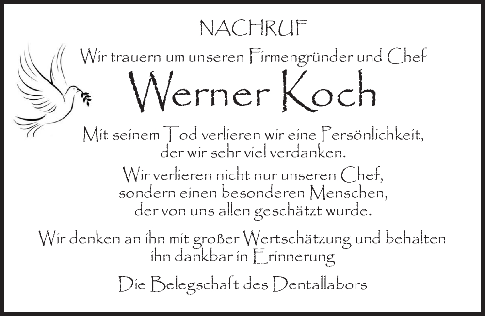  Traueranzeige für Werner Koch vom 13.01.2026 aus Neustadt/ Scheinfeld/ Uffenheim