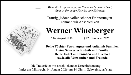 Traueranzeige von Werner Wineberger von Rothenburg