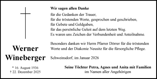 Traueranzeige von Werner Wineberger von Rothenburg