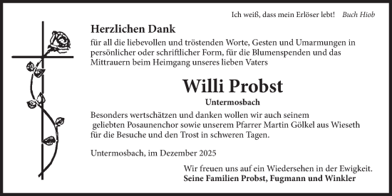 Traueranzeige von Willi Probst von Dinkelsbühl/ Feuchtwangen